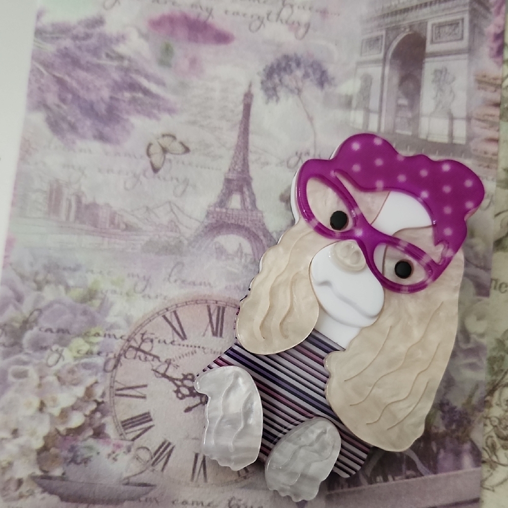 FASHIONISTA  Dog Brooch with Purple AND PINK POLKADOTS